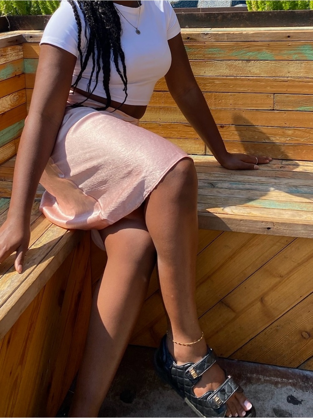 Ro & De Satin Blush Pink Midi Skirt